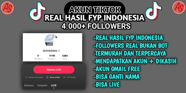 Gambar Product TIKTOK ACCOUNT 4000 FOLLOWERS CAN BE LIVE