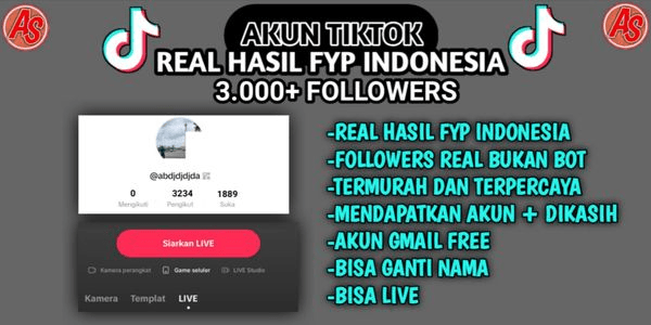 Gambar Product AKUN TIKTOK 3000 FOLLOWERS BISA LIVE