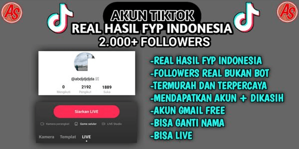 Gambar Product AKUN TIKTOK 2000 FOLLOWERS REAL HASIL FYP