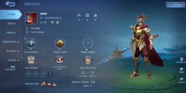 Gambar Product Akun ml smurf bp 40k+ | Skin 5 | Hero 11 | 1 Season 1 Elite