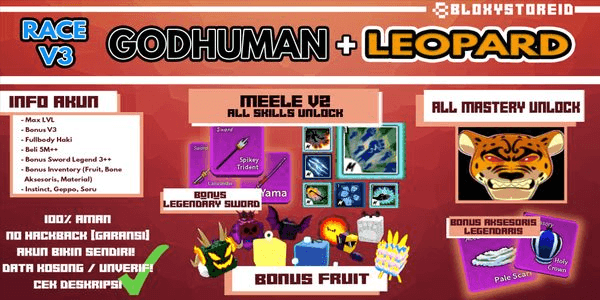 Gambar Product Blox Fruit Account {LEOPARD + GODHUMAN} [Level MAX ] (Unverified)