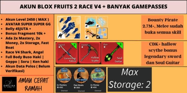 Gambar Product Akun Blox Fruit GG [BANYAK GAMEPASSES]  [2 RACE V4]