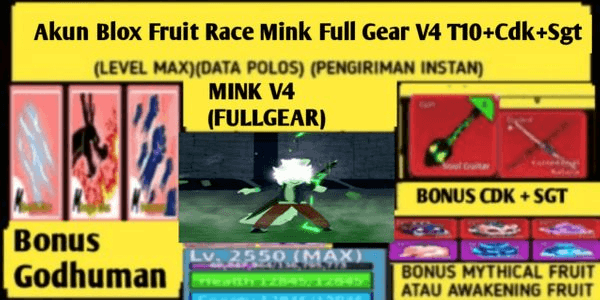 Gambar Product Blox Fruit Account CDK + SGT + Mink Full Gear V4 T10(LevelMax)