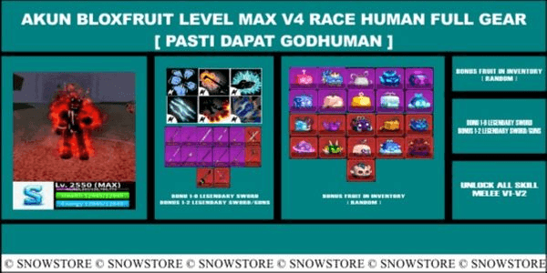 Gambar Product HUMAN V4 FULL GEAR - GHM - CDK - ValkHelm - Rainbow Haki - Bonus - BLOXFRUIT ACCOUNT