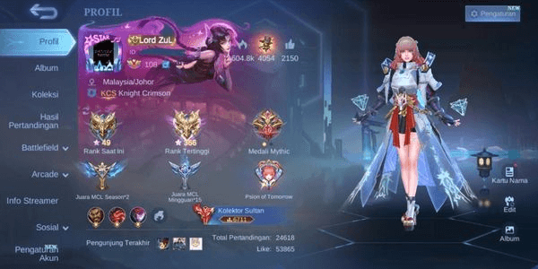 Gambar Product Akun Sultan Skin 722, 10 Skin Legend, 27 Collector, BORDER INFLUENCER, EX IMMORTAL 366, WINRATE PROPLAYER, FULL GALLERY, 2 RECALL EPIC