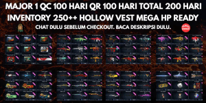MAJOR 1 QC 100 DAYS QR 100 DAYS TOTAL 200 DAYS INVENTORY 250++ HOLLOW VEST MEGA HP READY READY TO USE TENS OF DAYS (CHAT FIRST BEFORE ORDER, CODE-LV7)