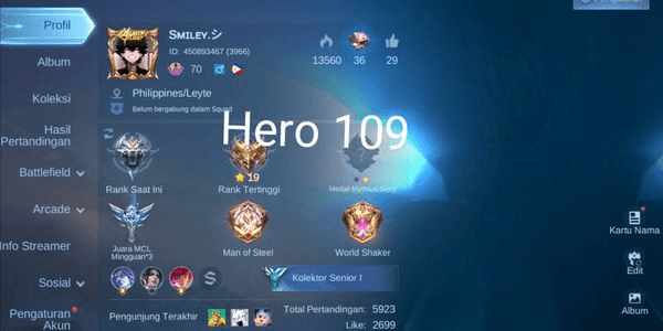 Gambar Product SPECIAL PROMO Mobile Legends Account Hero109 Skin135 5Epic Very Good Safe Luxurious Warranty Nickname Smiley
