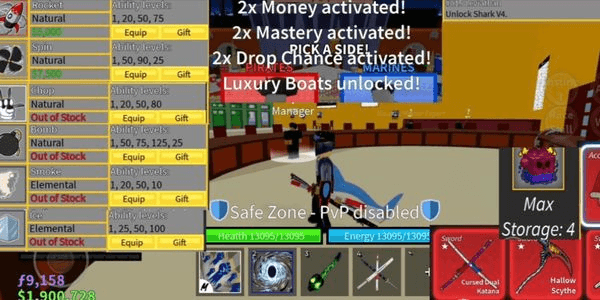 Gambar Product Blox Fruit Account 4 STORAGE FRUIT + 4 GAMEPASS + God Human + Race Human V4 (Awakening) + Shark Anchor + (CDK + HALLOW SCYTHE + TTK ( LEVEL MAX ALL)