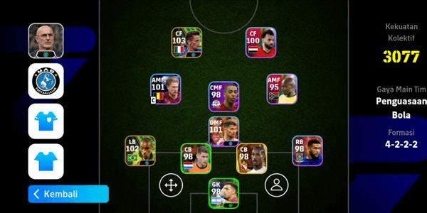 Gambar Product akun efootball siap main ada epic Roberto Baggio + Roberto carlos + manager booster D. La Fuente item latihan banyak