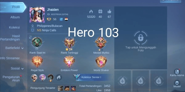 Gambar Product SPECIAL PROMO Mobile Legends Account Hero103 Skin142 2LB 8Epic Very Good Safe Luxurious Warranty Nickname Jhaiden