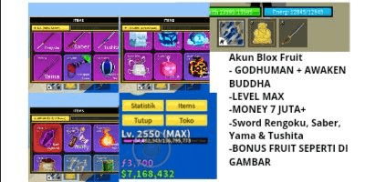 Gambar Product AKUN BLOX FRUIT GODHUMAN+AWAKEN BUDDHA | LEVEL MAX | BONUS FRUIT