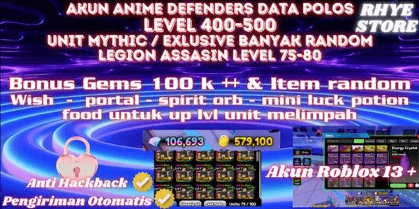 Gambar Product Akun Anime Defenders Level 400 - 500