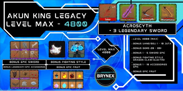 Gambar Product King Legacy Account Level MAX - Acroscyth + 3 Legendary Sword + Bonus | Roblox