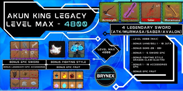 Gambar Product King Legacy Account Level MAX - 4 Legendary Swords + Bonus | Roblox