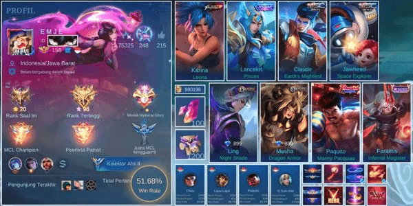 Gambar Product AKUN SEMI SULTAN | SKIN 228 | EMBLEM ALL MAX | MAGIC CORE 100 | BP 980K+ | WR CAKEP" | PERTANDINGAN SEMUA SEASON 25953 | RECAL TAS" PERMANEN