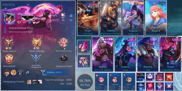 Gambar Product AKUN GACORRR | TF ROGER | STUN SELENA | ZODIAK BADANG | STAR TAHUNAN KAGURA | COULDS KAGURA | SKIN 181 | EMBLEM ALL MAX | WR GAGAH"