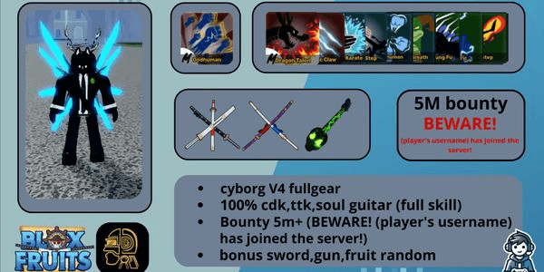 Gambar Product Akun blox fruit v4 cyborg fullgear bounty 5M