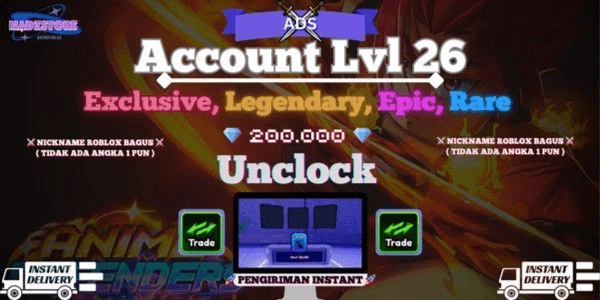 Gambar Product Accounts Anime Defenders Lvl 26 | Unlocked Trade & Booth | Pengiriman Instan