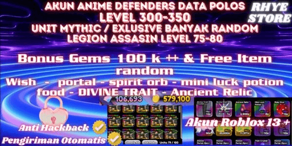 Gambar Product Akun Anime Defenders Level 300+