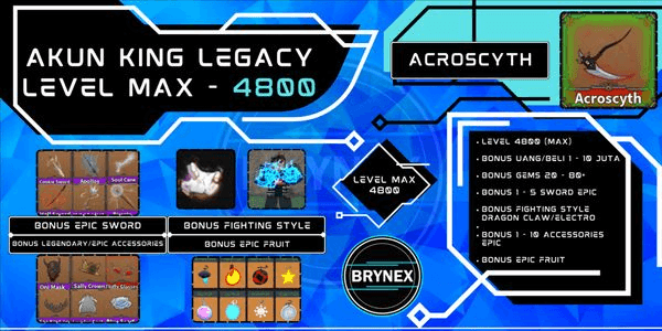 Gambar Product King Legacy Account Level MAX - Acroscyth Legendary Sword + Bonus | Roblox