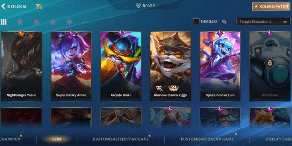 Gambar Product Nightbringer Yasuo, Arcade Corki, Space Groove Lulu, Super Galaxy Annie, Glorious Crown Ziggs. Lv 18, silver 2