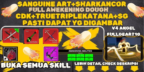 Gambar Product V4 ANGEL FULLGEART10 - FULL AWAKENG DOUGH+SANGUINE ART+SHARKANCHOR+TTK+CDK+SG - LVLMAX(2550) TERBUKA SEMUA SKILL