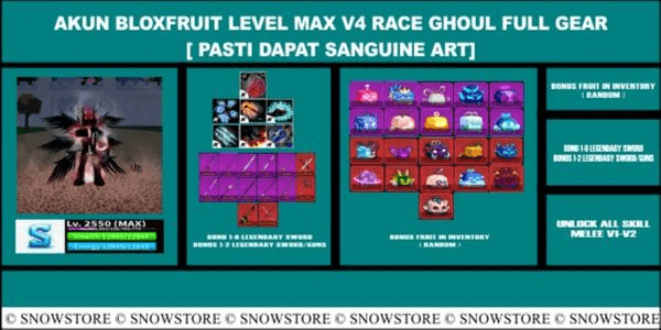 Gambar Product GHOUL V4 FULL GEAR - SANGUINE ART - SGT - CDK - ValkHelm - Rainbow Haki - Bonus - BLOXFRUIT ACCOUNT
