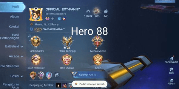 Gambar Product SPECIAL PROMO Mobile Legends Account Hero88 Skin153 14Epic 2LB 1CC 1CC 1Collab Very Good Safe Luxurious Warranty Nickname Official Ext Fanny
