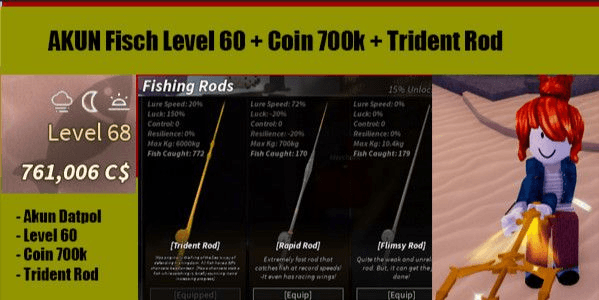 Gambar Product Fisch Account Level 60 + Coin 700K + Trident Rod (DATPOL)