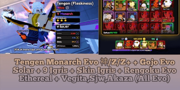 Gambar Product Akun Tengen Monarch Evo + Gojo Evo Solar + 9 Igris + Skin Igris (Full Spek Cek Deskripsi)