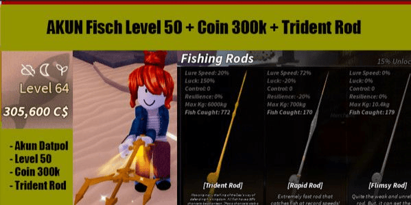 Gambar Product Fisch Account Level 50 + Coin 300K + Trident Rod (DATPOL)