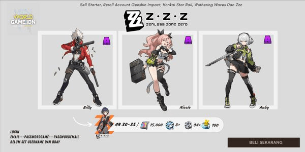 Gambar Product [Asia] Account Reroll 14-15K  | Belle Mc [Female] Zenless Zone Zero