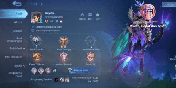 Gambar Product AKUN ML MURAH HARGA TERJANGKAU BANYAK SKIN MEWAH LEGEND