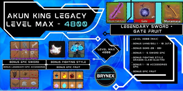 Gambar Product King Legacy Account Level MAX - Legendary Sword + Gate Fruit + Bonus | Roblox