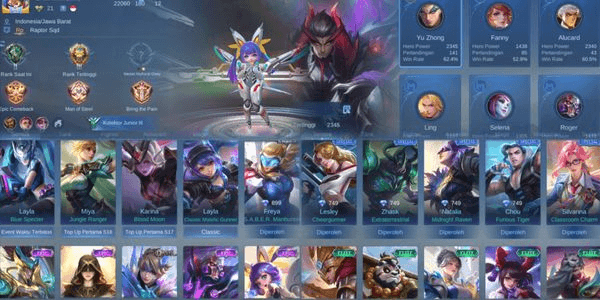 Gambar Product WR GG LIMIT ROGER,5EPIC NANA,LUNOX,FREYA,KIMMY,ZILONG SKIN 42 HERO 46