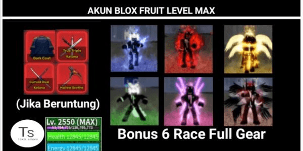 Gambar Product Akun Blox Fruit (Semua Race V4 Full Gear [Awakening] ) (Level MAX) (Data Polos)