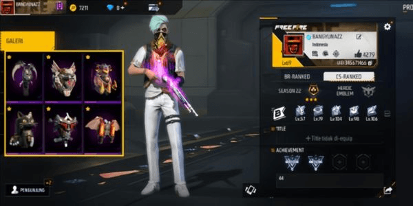 Gambar Product AKUN FREE FIRE OLD MURAH VAULT 411, SENJATA 326, CN ON SPEK GAGAH ALLROF SG2 UNGU