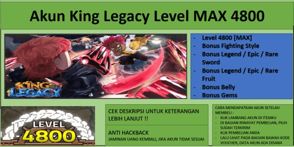 Gambar Product Akun King Legacy [Level Max] [Belum Verifikasi Email]