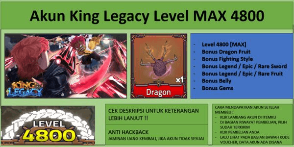 Gambar Product Akun King Legacy Dragon Fruit [Level Max] [Belum Verifikasi Email]