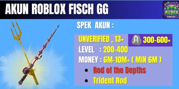 Gambar Product Akun RBL Fisch 6-10M+ Money , 300+ Enchant Relic ,  Rod of The Depths and Trident Rod