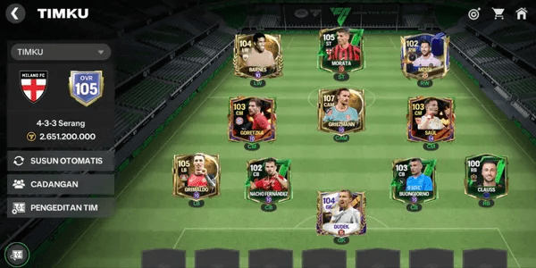 AKUN EW FC OVR 105 ALL PLAYER LVL 10-20 ASET COIN 1.4 M(MESSI, GRIEZMANN,BARNES)