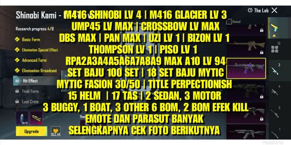 Gambar Product PUBG M416 SHINOBI LEVEL 4 | M416 GLACIER LEVEL 3 | 13 SENJATA LAB | 8 RP MAX | MYTIC FASION 30/50