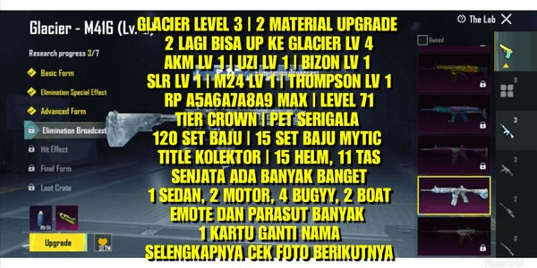 Gambar Product GLACIER LEVEL 3 | 8 SENJATA BASIC | PET SERIGALA | LEVEL 71 | 120 SET BAJU | 2 MATERIAL UPGRADE