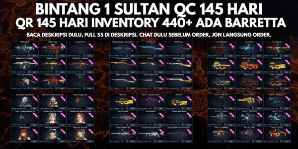 Gambar Product BINTANG 1 SULTAN QC 140 HARI QR 140 HARI INVENTORY 440+ ADA BARETTA EMAIL PASSWORD BISA DIGANTI (DATPOL) [CHAT DULU SEBELUM ORDER, KODE PRODUK LV11]