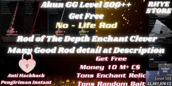 Gambar Product Akun Fisch Level 500 MAX No Life Rod