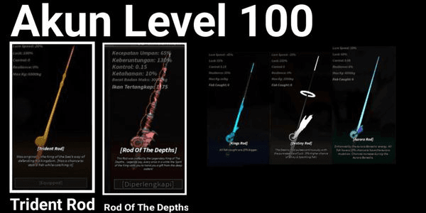 Gambar Product Fisch Account Level 100 (Trident Rod + Rod Of The Depths) (Not Verified)