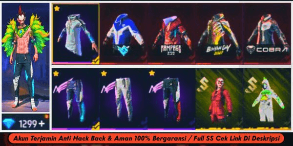 Gambar Product Akun Freefire Vault 544 | Diamond 1299 | Evo 13 Max 12 | Enjel Merah & Putih & Biru | Clubber On | Tas Kelinci Pink On | Kepala Budi On | Sg 2 Evo