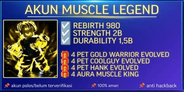 Gambar Product Akun Muscle Legend | Rebirth 980