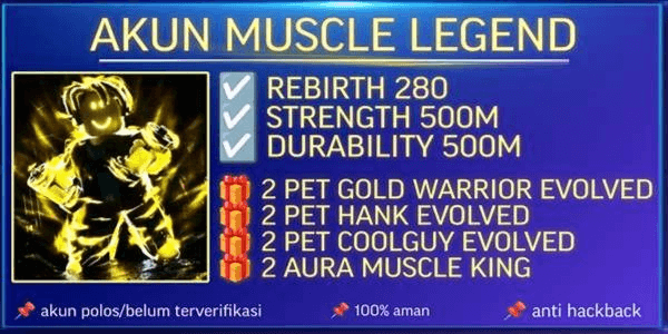 Gambar Product Akun Muscle Legend | Rebirth 280