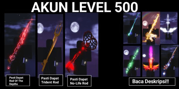 Gambar Product Akun Fisch Level 500 (Trident Rod + Rod Of The Depths + No-Life Rod) (Belum Vertifikasi)